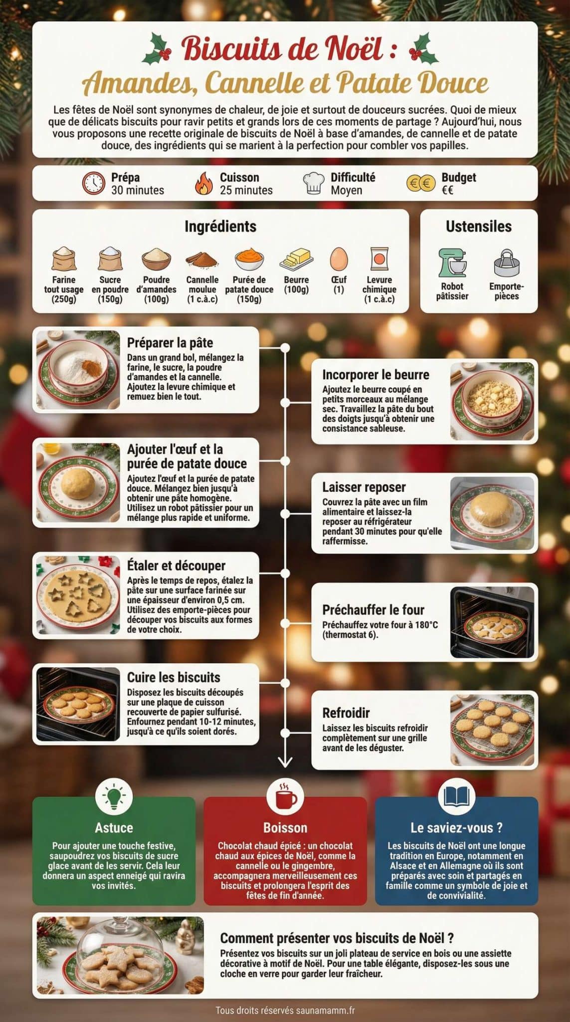 Fiche recette Biscuits de No&euml;l : amandes, cannelle et patate douce