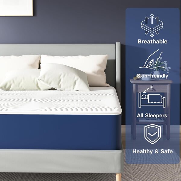 Matelas 140x190 7 Zones de dureté H3 20cm Matelas Mousse Froide, Soulagement du Dos, Housse Tissu Amovible Matelas de lit 140x190x20