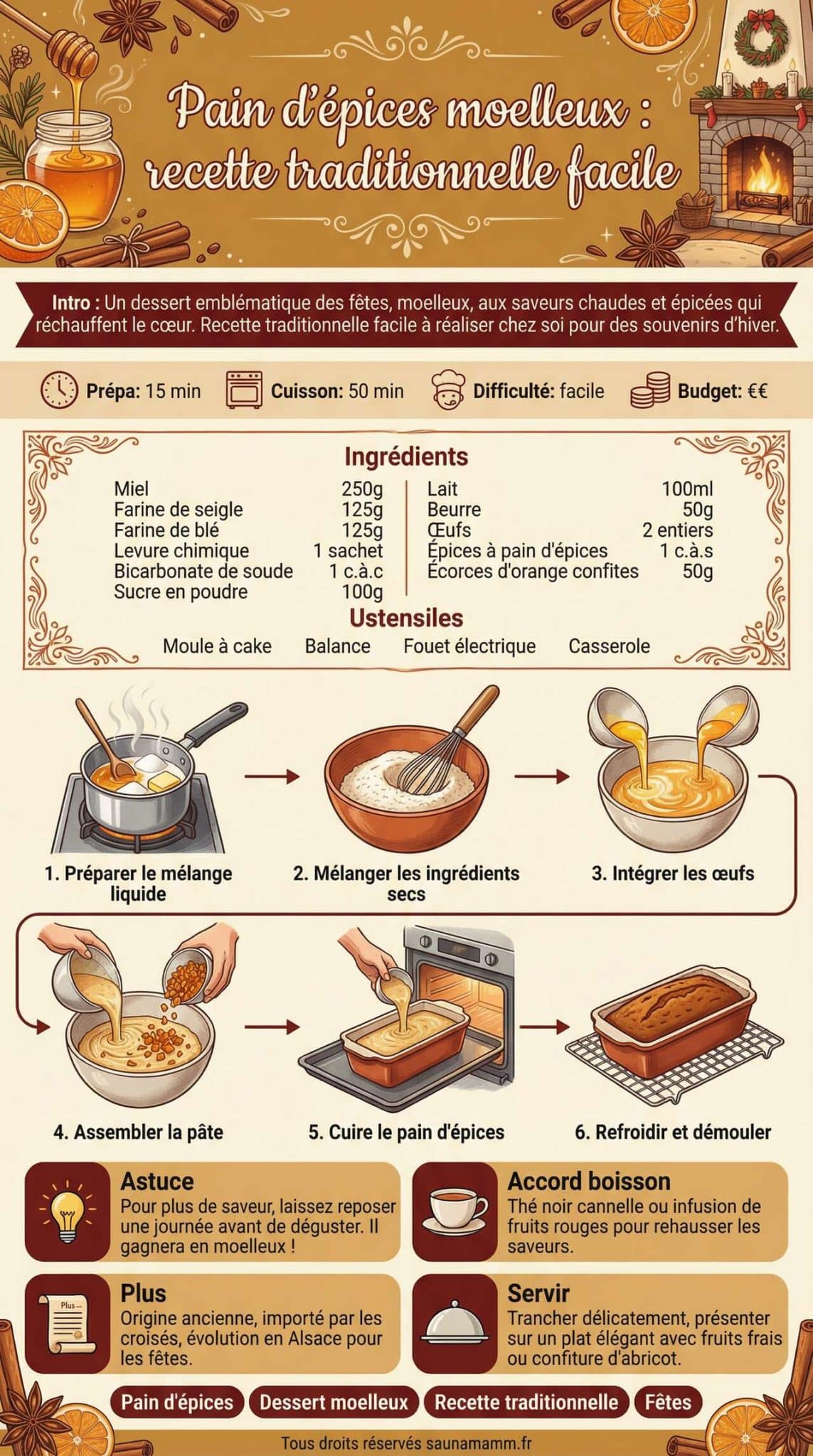 Fiche recette Pain d'&eacute;pices moelleux : recette traditionnelle facile