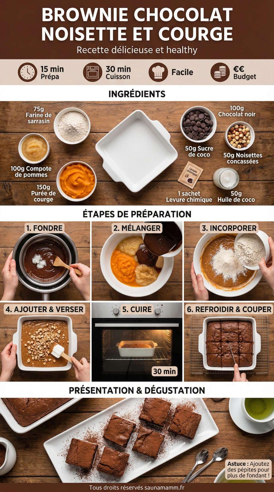 Fiche recette Brownie chocolat noisette et courge : recette d&eacute;licieuse et healthy