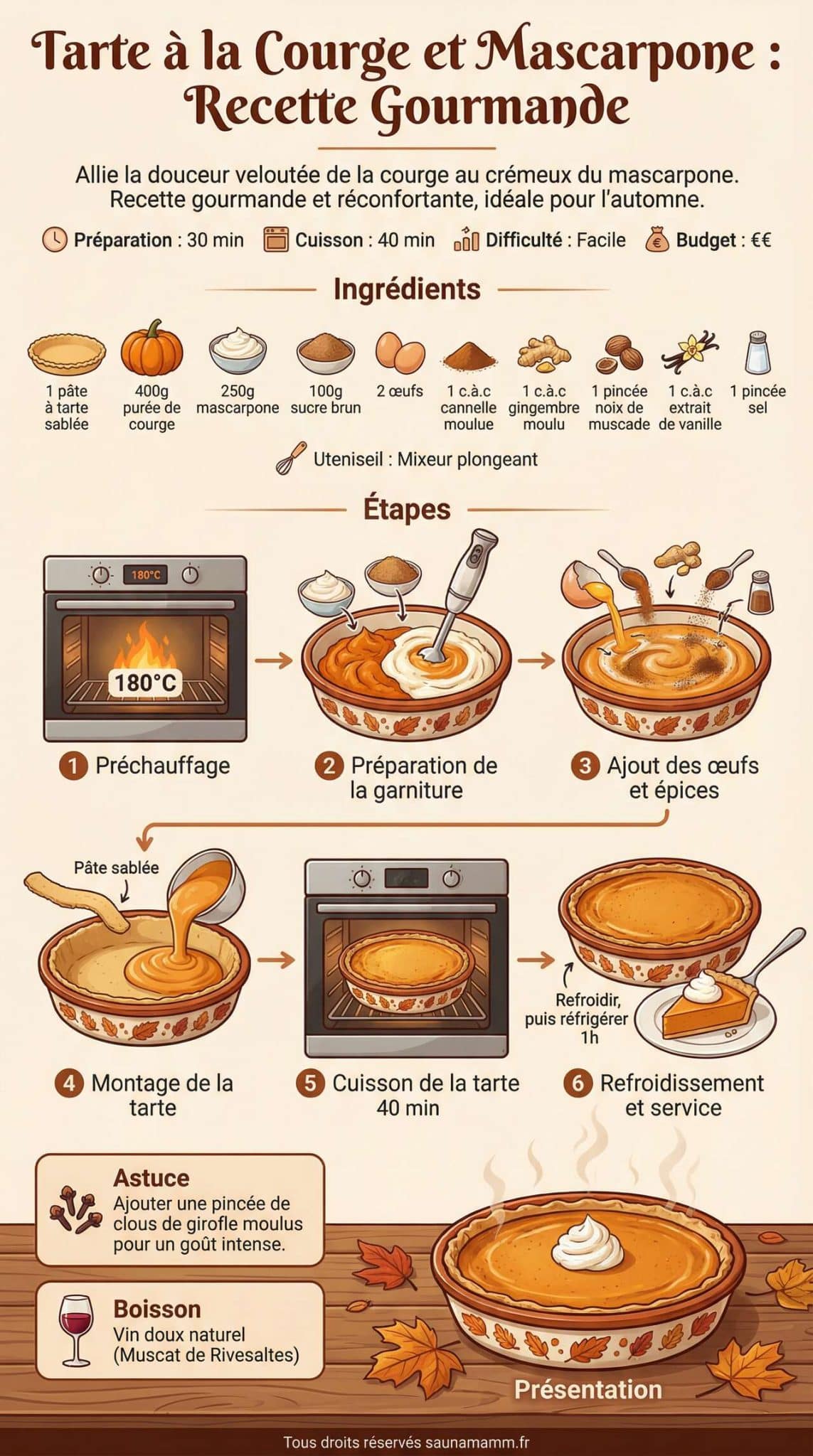 Fiche recette Tarte &agrave; la courge et mascarpone : recette gourmande