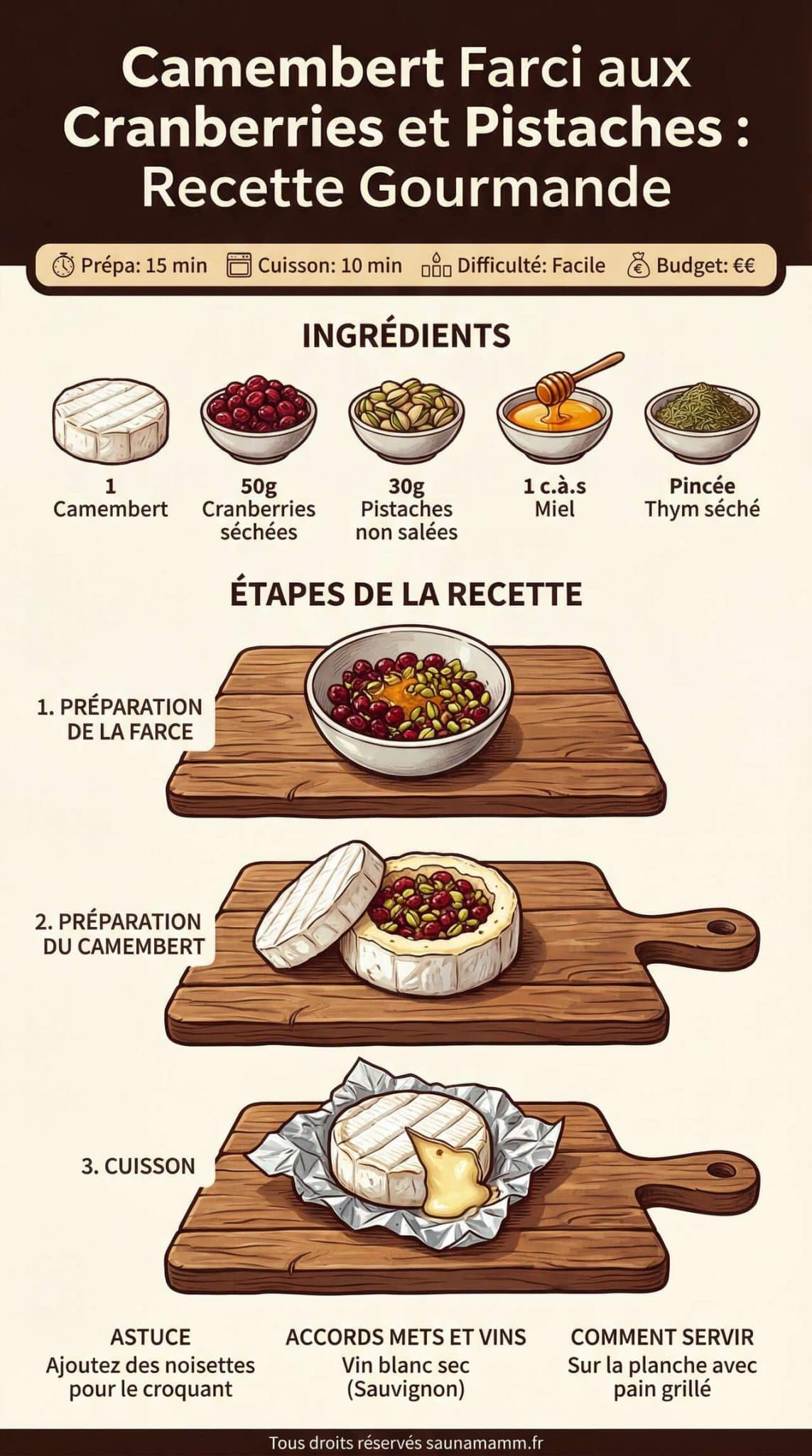 Fiche recette Camembert Farci aux Cranberries et Pistaches : recette Gourmande