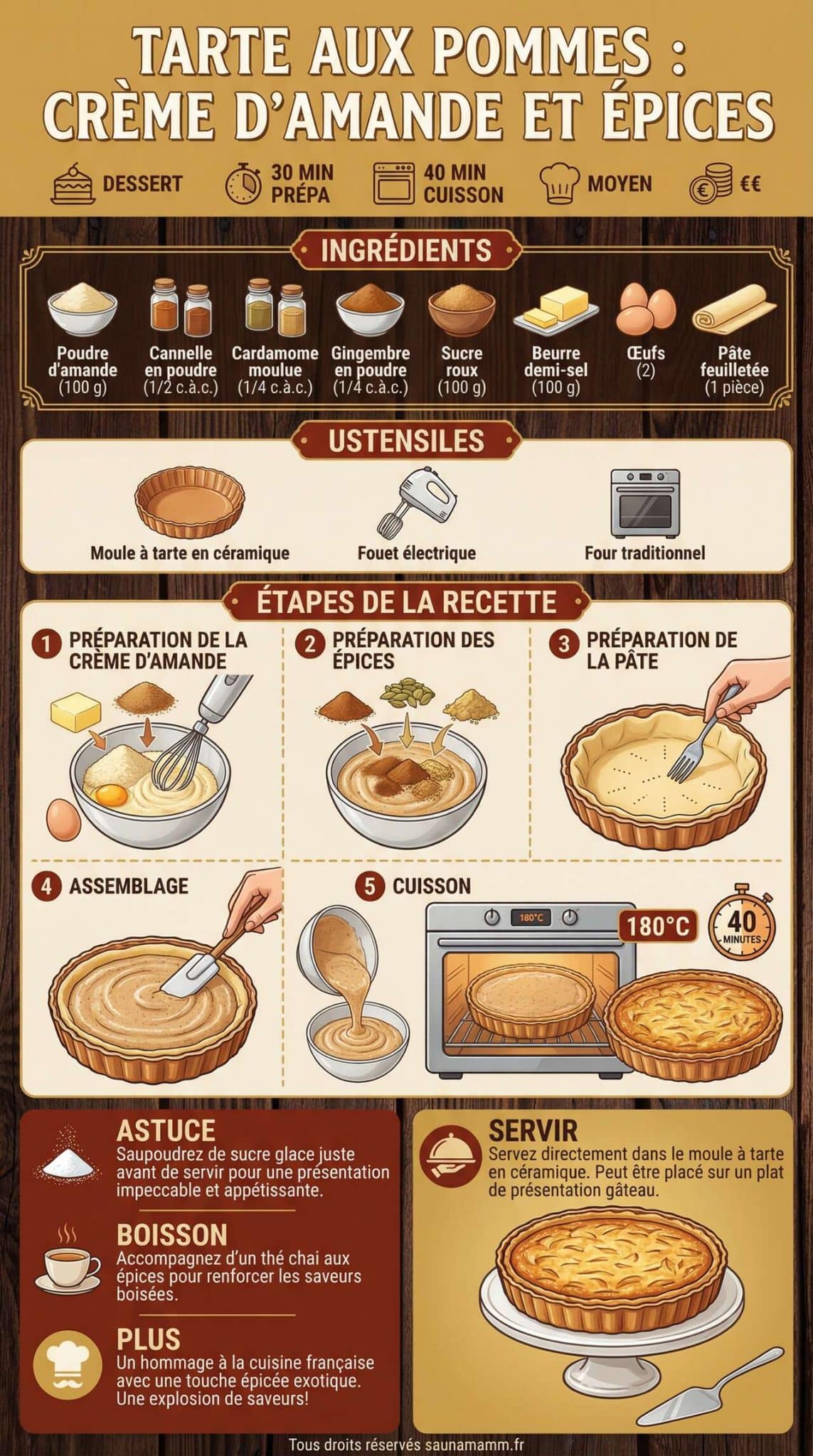 Fiche recette Tarte aux pommes : cr&egrave;me d'amande et &eacute;pices