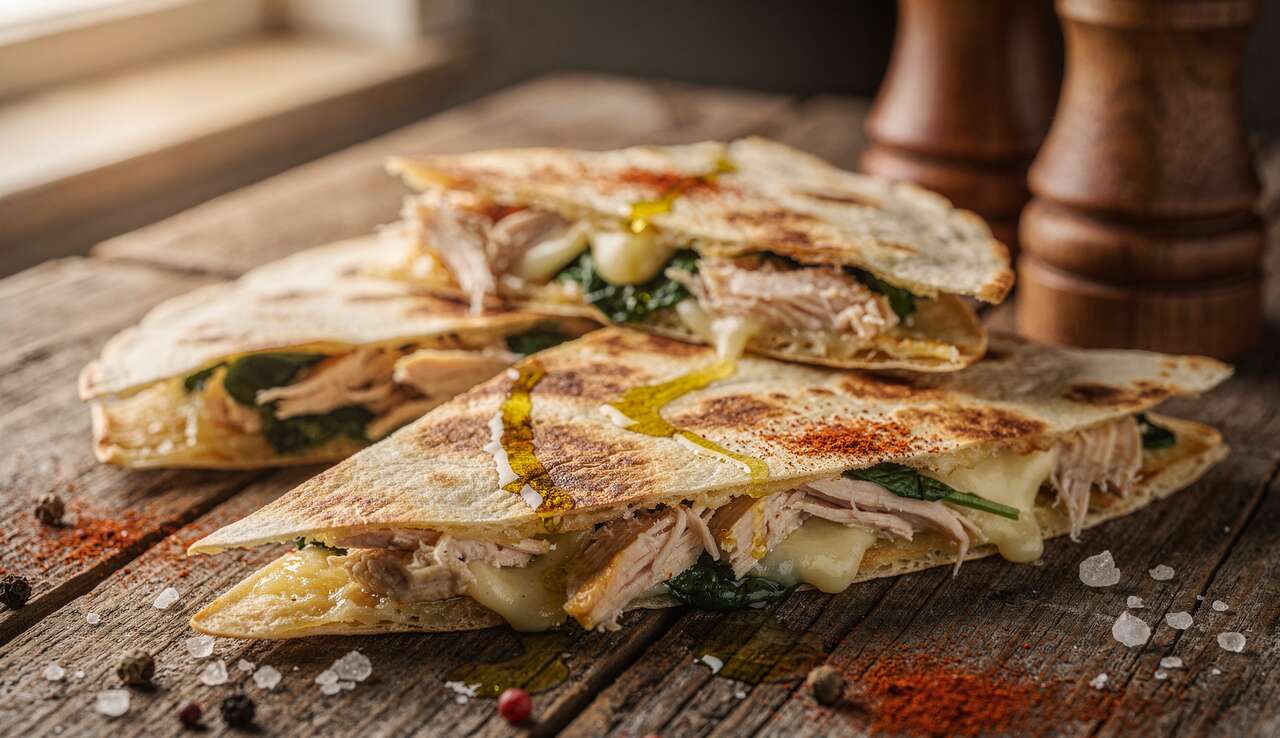 Quesadillas au Poulet, comté et Épinard : recette Savoureuse