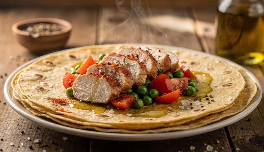 Tortilla au poulet, petits pois et tomate : recette savoureuse et facile