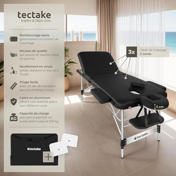 Découvrez notre test complet de la table de massage pliante TecTake en aluminium 3 zones : confort, praticité et qualité au rendez-vous pour les professionnels de la détente.