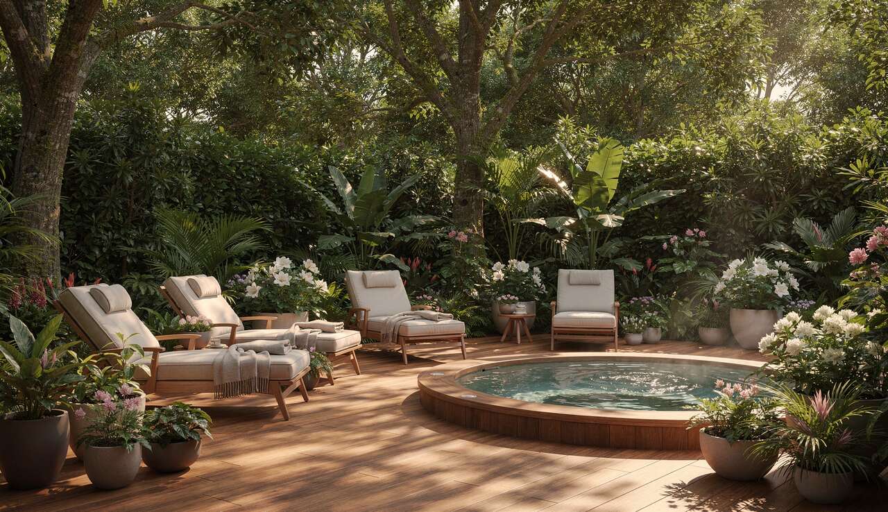 Am&eacute;nagement de l'espace d&eacute;tente autour du spa