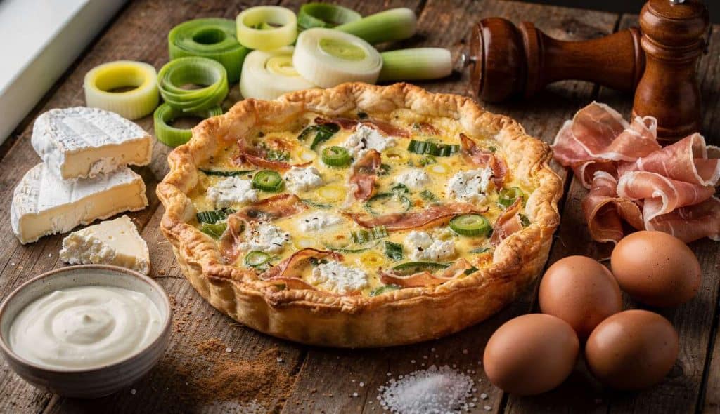 Quiche facile : poireau, chèvre et jambon sec