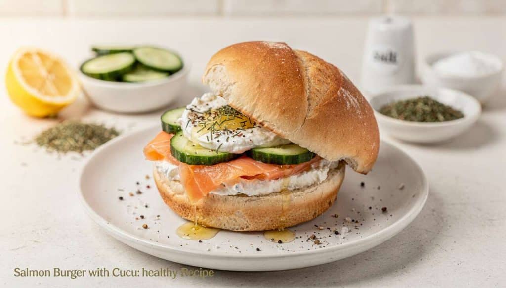 Burger au saumon fumé et concombre : recette healthy