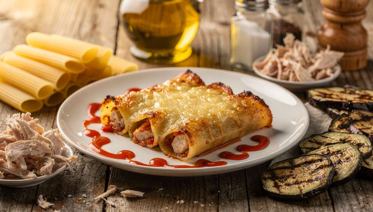 Cannelloni d'aubergine au poulet et chili : recette facile et savoureuse