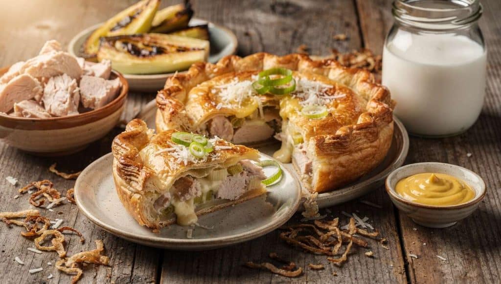 Tourte au poulet, poireaux et fromage maison