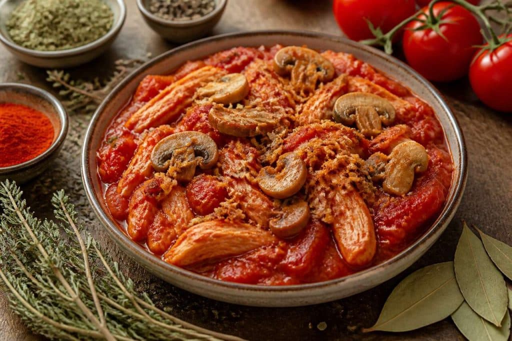 Poulet à la tomate et champignons : recette saine et savoureuse
