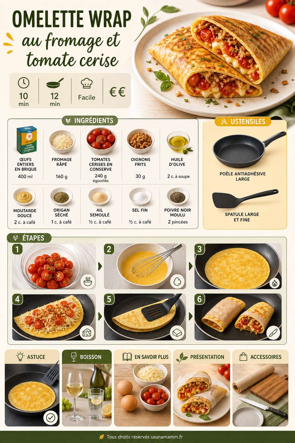 Fiche recette Omelette wrap au fromage et tomate cerise : recette facile et saine
