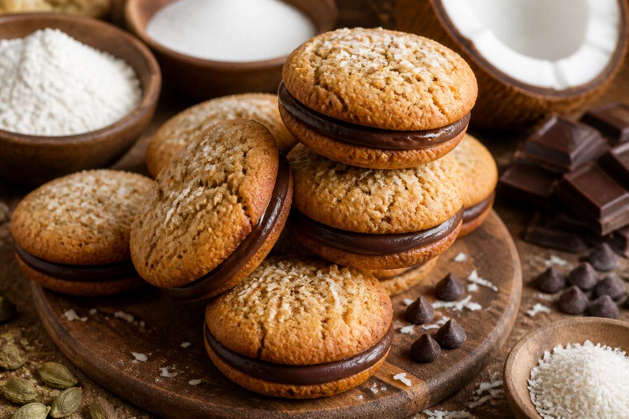 Biscuit noix de coco et cardamome fourré au chocolat
