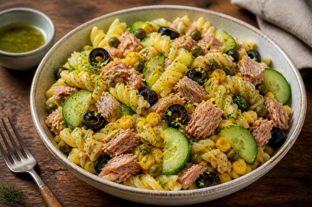 Salade de pâtes au concombre et thon fumé
