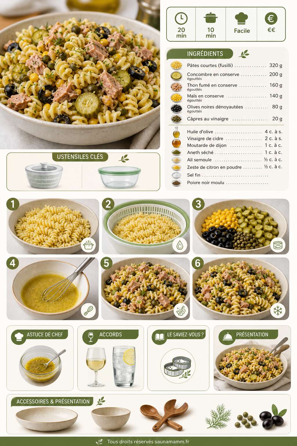Fiche recette Salade de pâtes au concombre et thon fumé Fiche recette Salade de pâtes au concombre et thon fumé