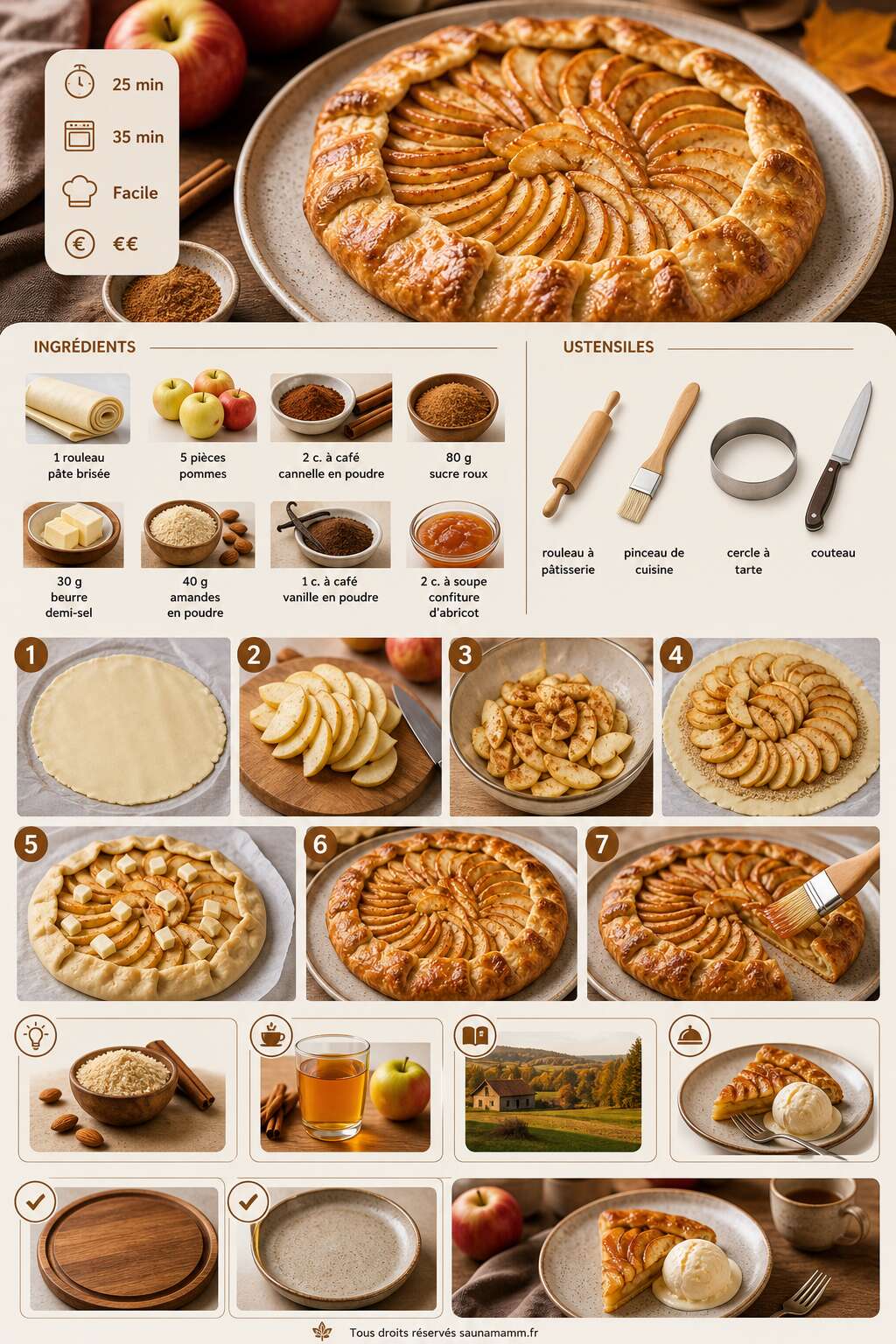 Fiche recette Tarte rustique aux pommes et cannelle : recette savoureuse Fiche recette Tarte rustique aux pommes et cannelle : recette savoureuse