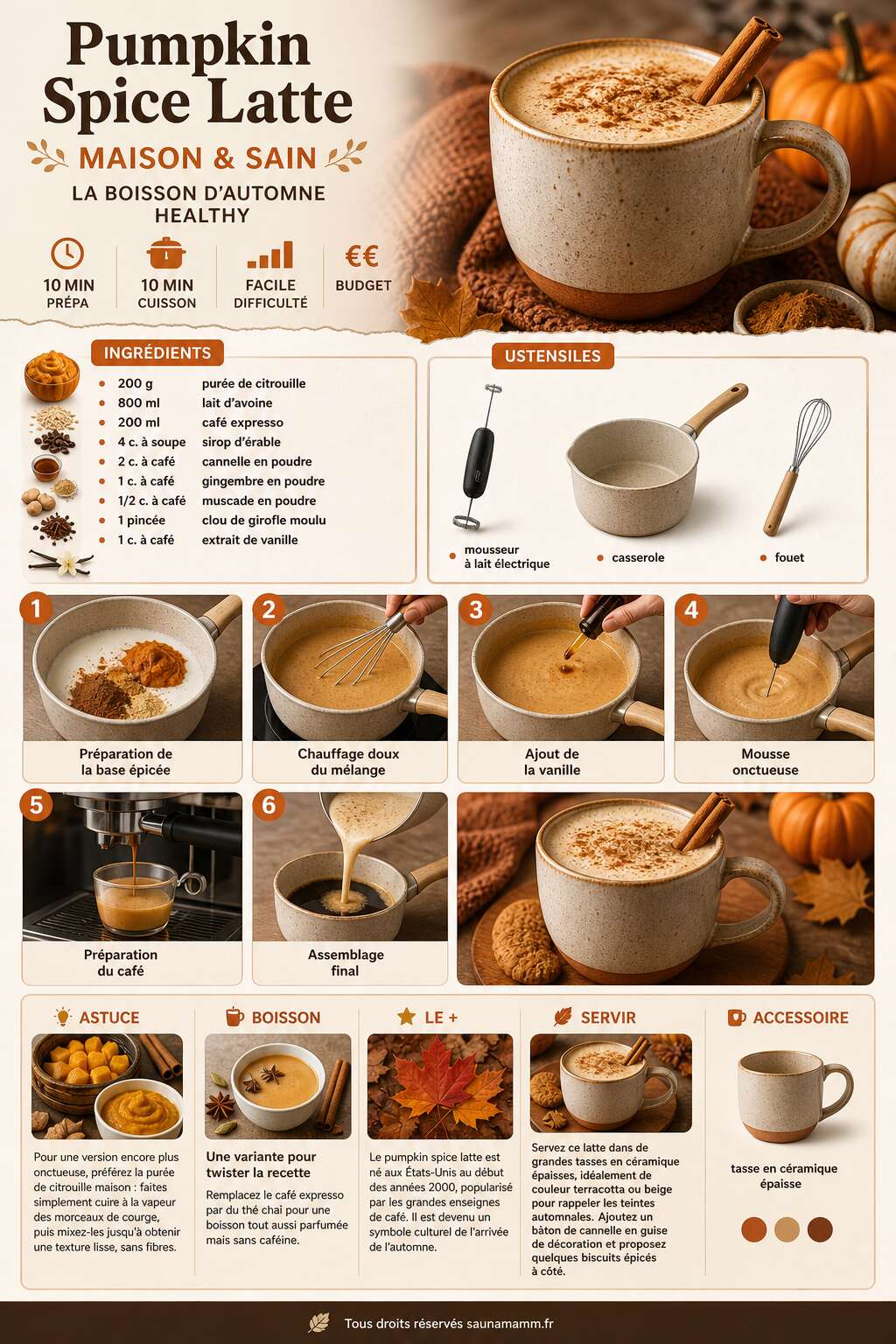 Fiche recette Recette de pumpkin spice latte maison et sain : la boisson d'automne healthy Fiche recette Recette de pumpkin spice latte maison et sain : la boisson d'automne healthy