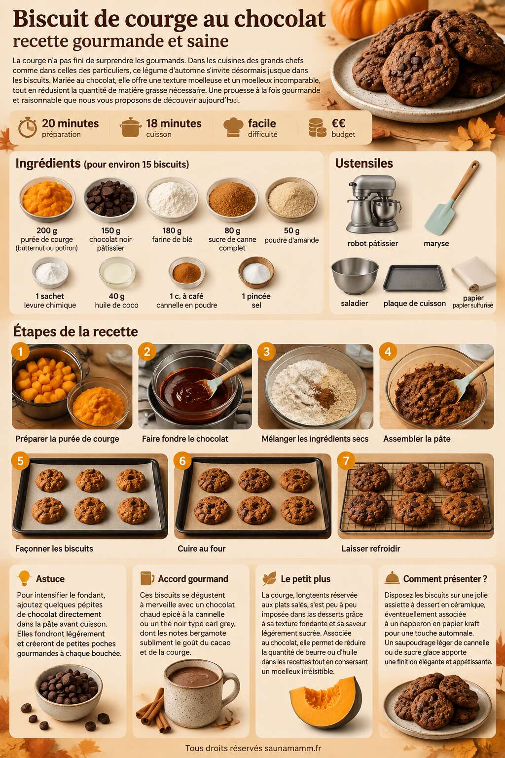 Fiche recette Biscuit de courge au chocolat : recette gourmande et saine