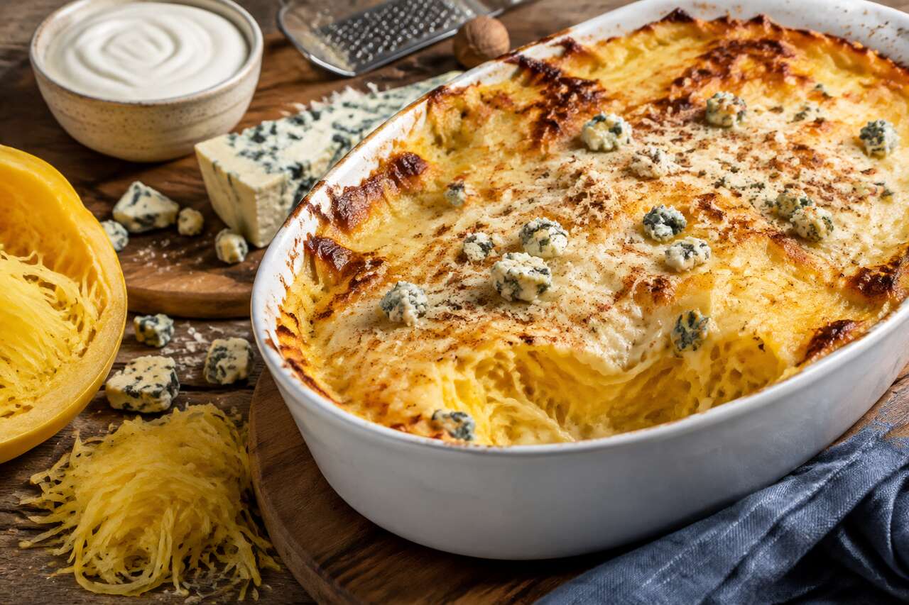 Gratin de courge spaghetti au bleu : recette savoureuse