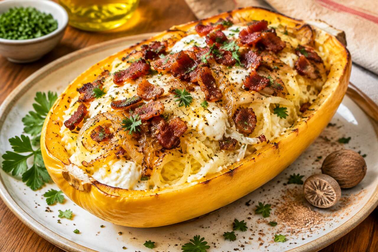 Courge spaghetti farcie au chèvre frais : recette savoureuse