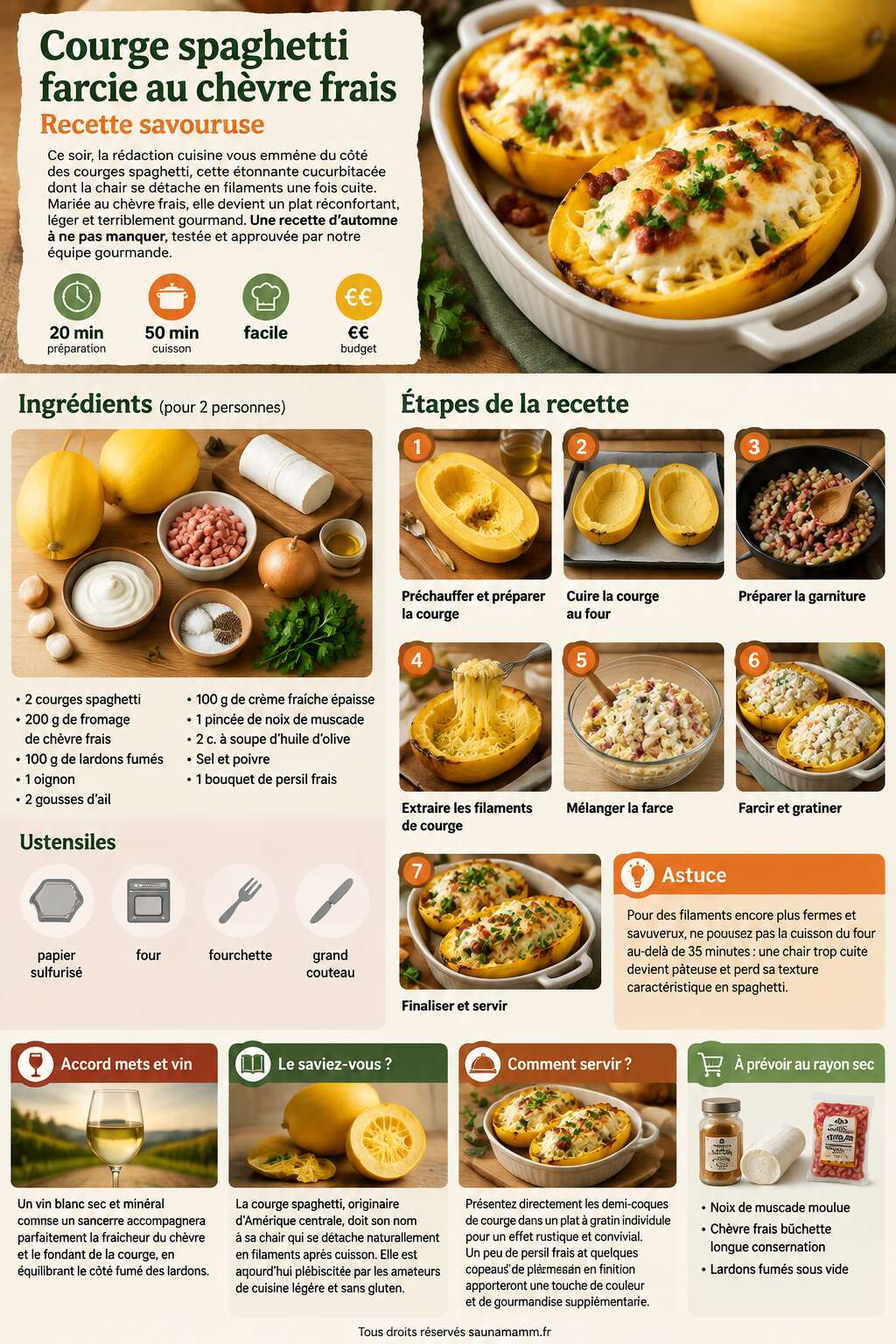 Fiche recette Courge spaghetti farcie au chèvre frais : recette savoureuse Fiche recette Courge spaghetti farcie au chèvre frais : recette savoureuse