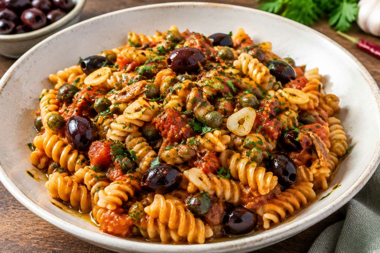 Fusilli alla Puttanesca : recette facile et saine