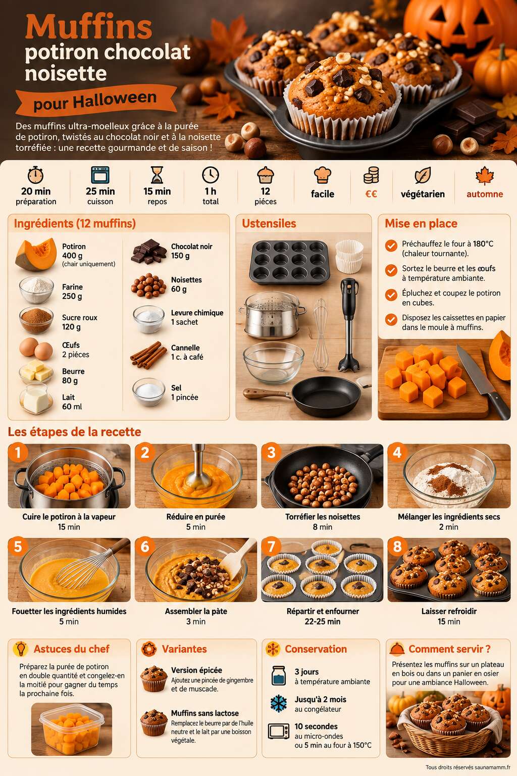 Fiche recette Muffins potiron chocolat noisette pour Halloween Fiche recette Muffins potiron chocolat noisette pour Halloween