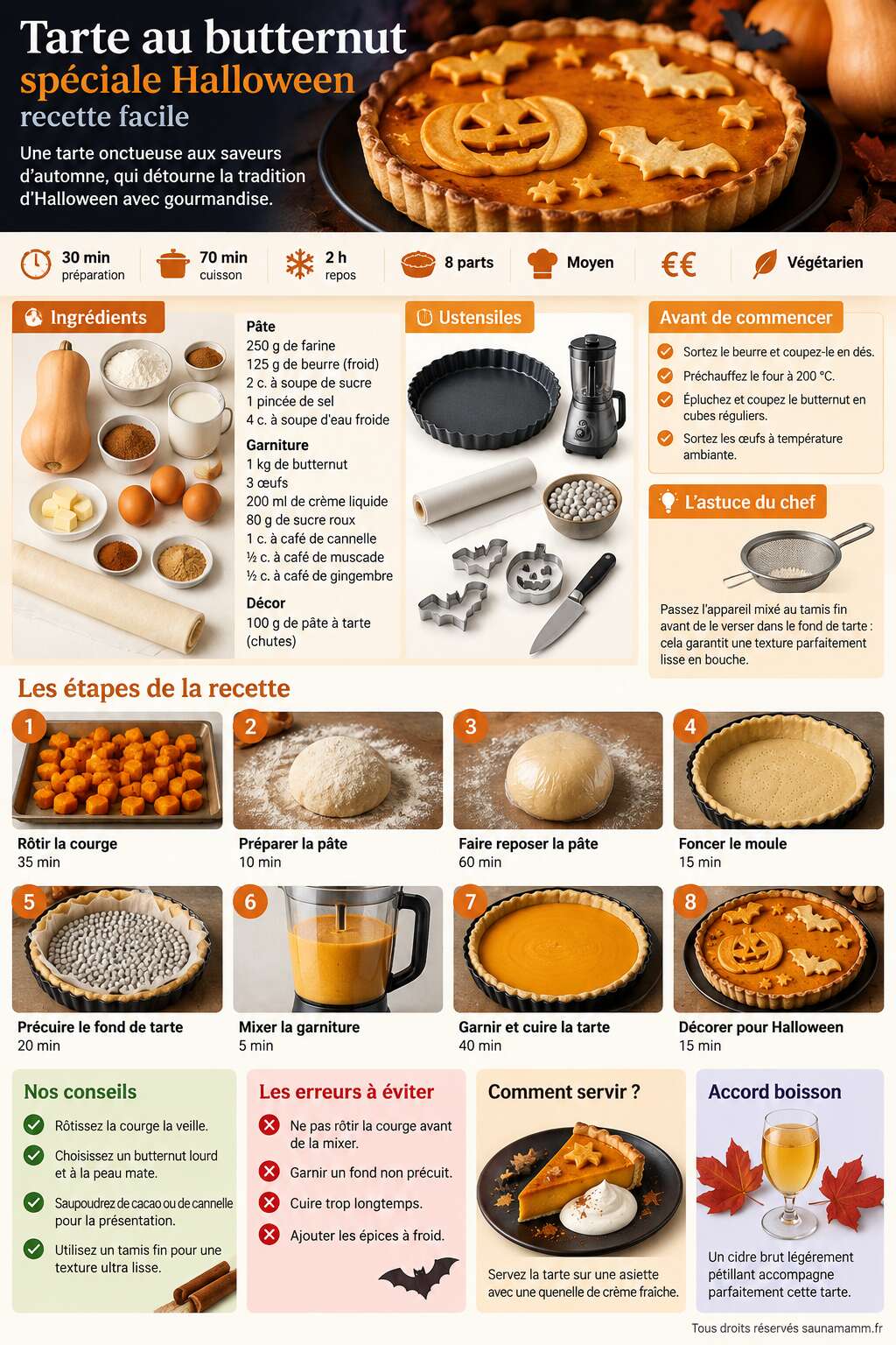 Fiche recette Tarte au butternut sp&eacute;ciale Halloween : recette facile