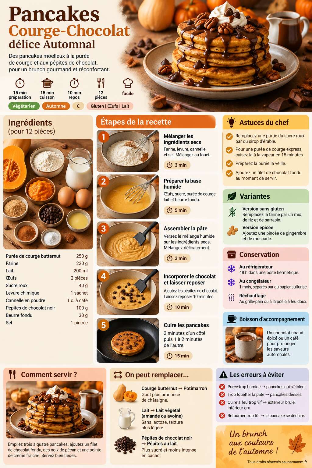 Fiche recette Pancakes Courge-Chocolat : d&eacute;lice Automnal