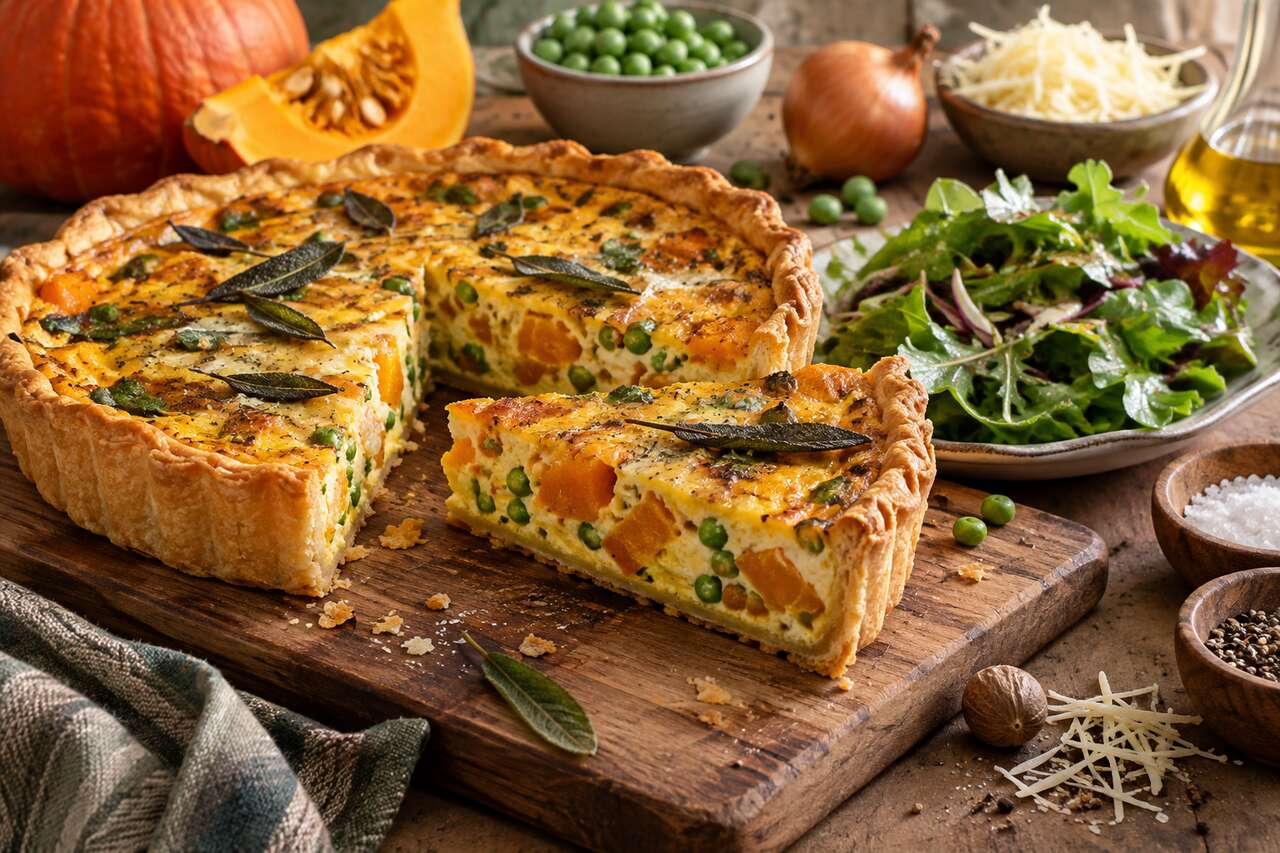 Recette de quiche potiron et petits pois