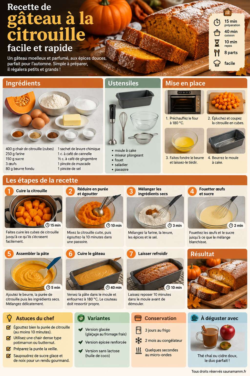 Fiche recette Recette de g&acirc;teau &agrave; la citrouille facile et rapide