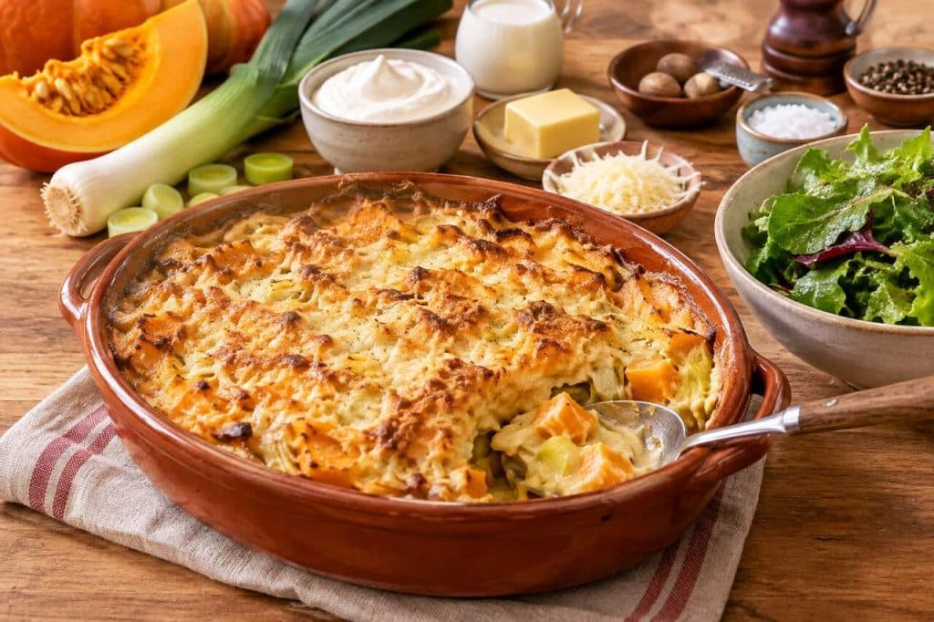 Gratin de potiron et poireau fondant