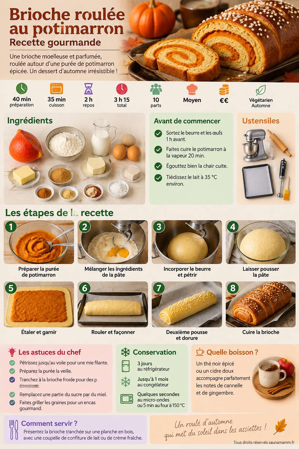 Fiche recette Brioche roulée au potimarron : recette gourmande Fiche recette Brioche roulée au potimarron : recette gourmande