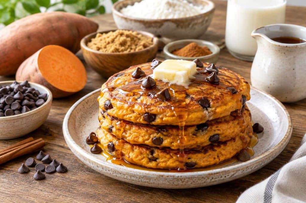 Pancakes à la patate douce et pépites de chocolat