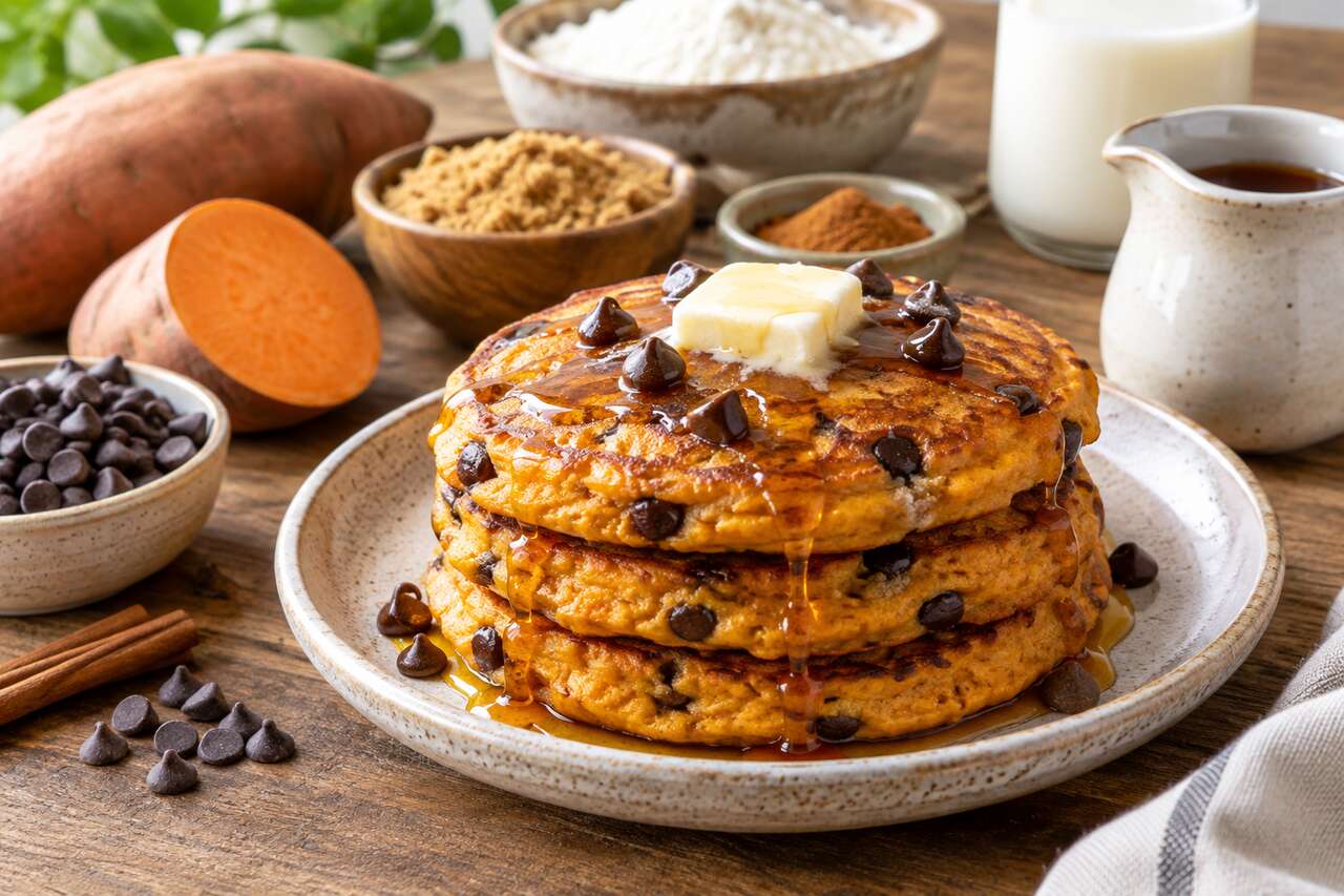 Pancakes à la patate douce et pépites de chocolat